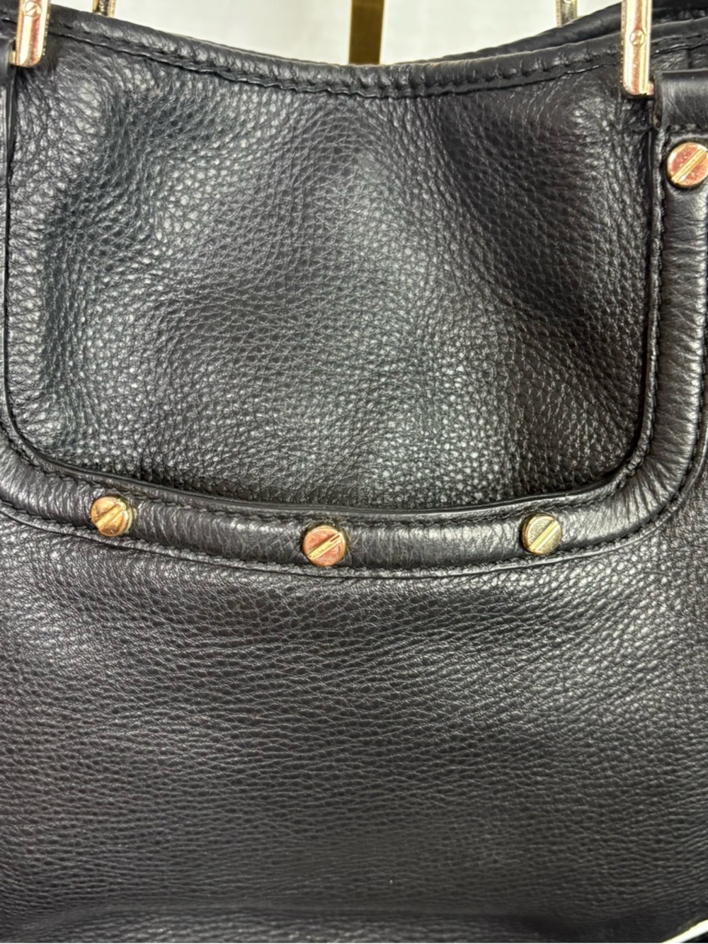 SOLD!!!!Black Leather Shoulder Bag w: detachable strap with Gold Hardware - Picture 5 of 14